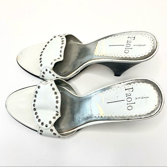 White & Black Linea Paola Riveted Wedge Sandals - Picture 8 of 8